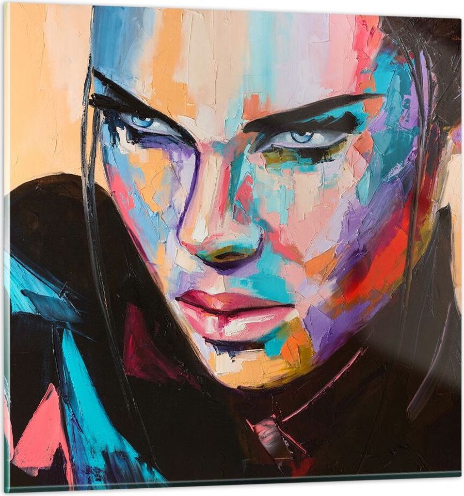 Bilder auf glas - Frau Emotionen Gesicht Mehrfarbig - 70x70cm - Glasbilder - Wandbilder - Kunstdruck - zum Aufhängen bereit - Wanddekoration aus G...