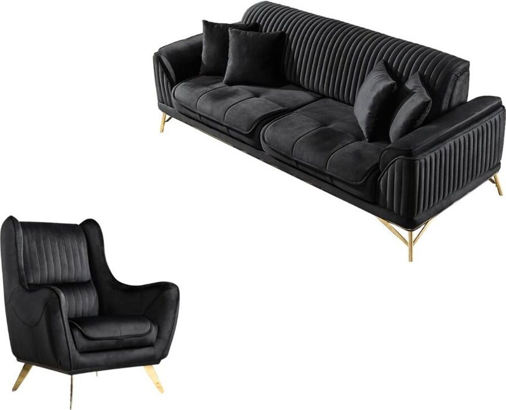 Villa Möbel Sofa Set Bond Grau Stellvariante:3+1 Relax- und Bettfunktion, pflegeleichter Mikrofaser Samtstoff