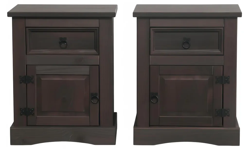 Tables de nuit New Mexico en bois ciré style colonial, lot de 2 pièces