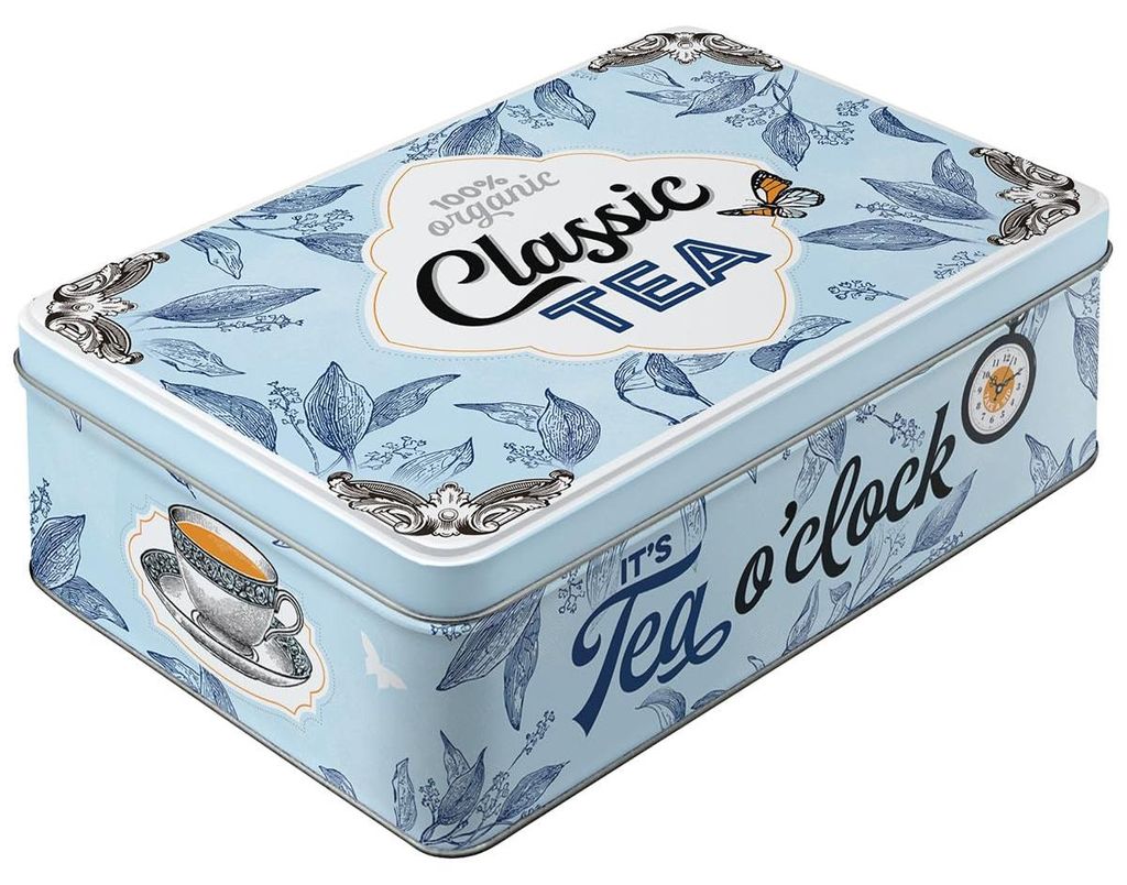 Retro-Teedose, flach, 2,5 Liter, Classic Tea – Geschenkidee für Teeliebhaber, Dose mit Deckel, Vintage