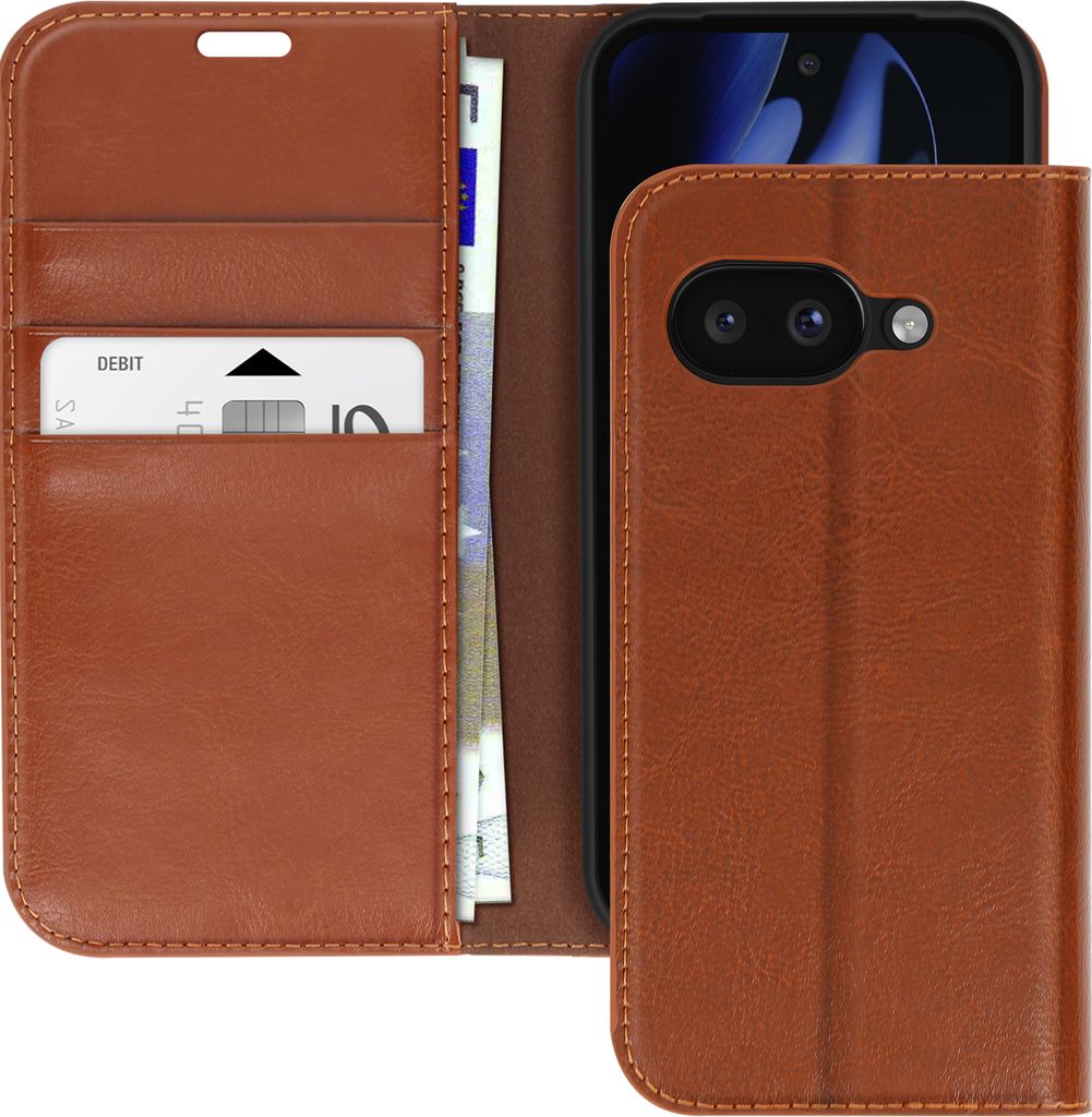 Avizar, Lederhülle für Google Pixel 9a Brieftasche und Video-Halterung, Hellbraun