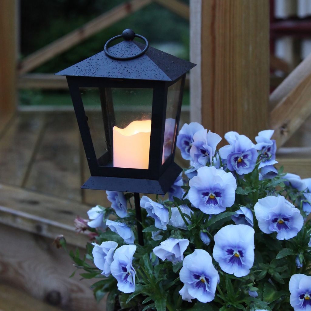 LED Laterne/Grablicht mit Kerze - gelbe LED - Erdspieß - H: Produktbild 