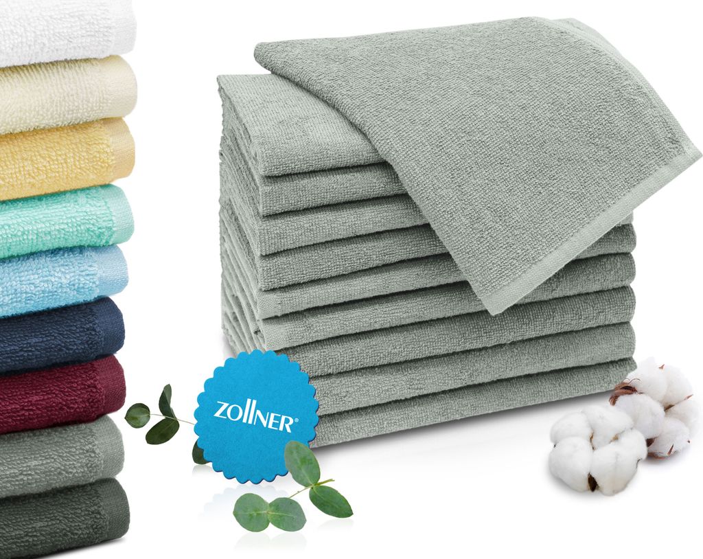 10er Set Gästehandtücher 30x50 cm, 100% Baumwolle, hellgrau Produktbild 