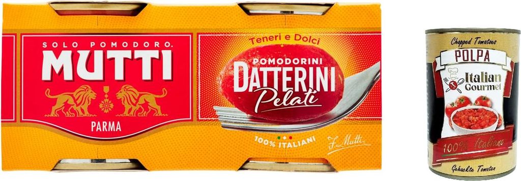 24x Mutti Datterini Pelati, datterini geschälte Tomaten sauce, 100% Italienisch 440g (2x 220 g) + Italian Gourmet polpa 400g