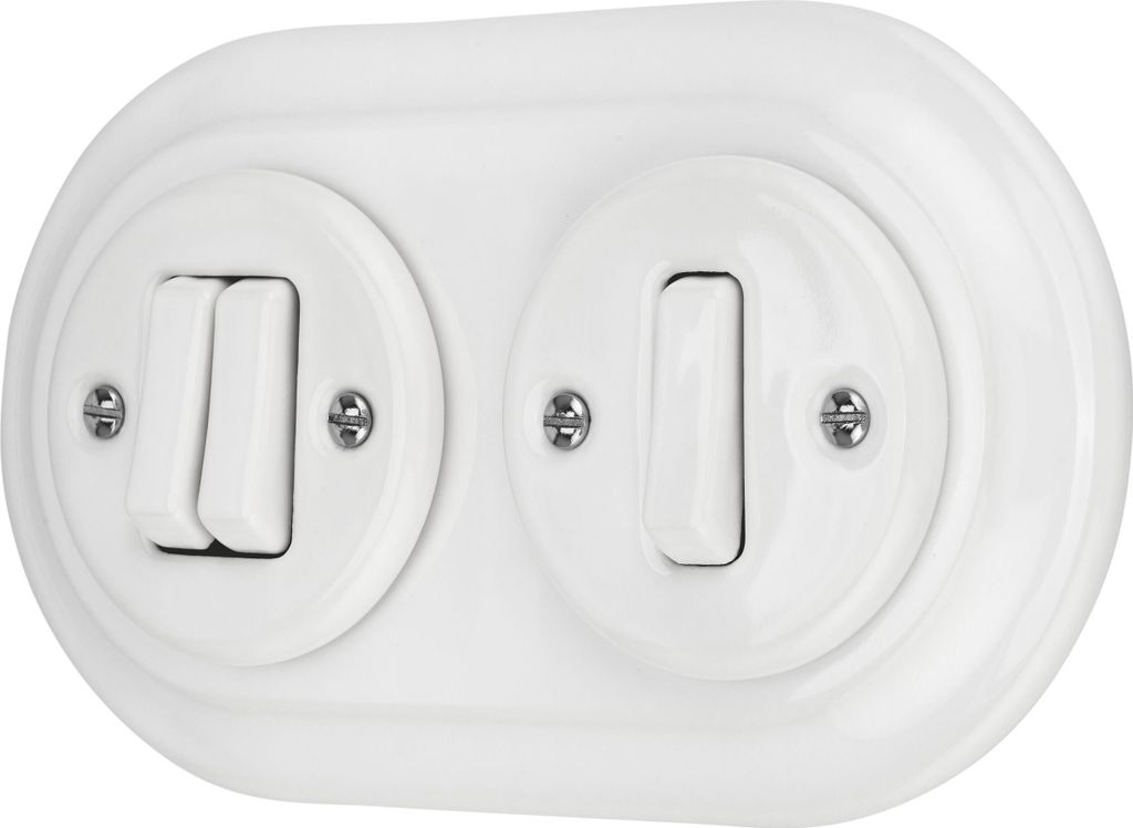 Interrupteur encastré Porcelaine Rétro, double, 2 fois, Image du produit 
