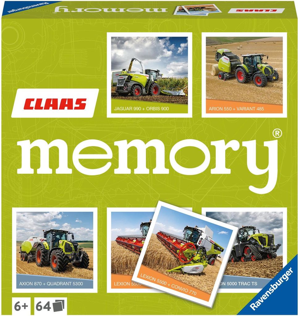Ravensburger CLAAS memory - 20882 - der Spieleklassiker für alle Landmaschinen Fans, Merkspiel für 2-8 Spieler ab 6 Jahren