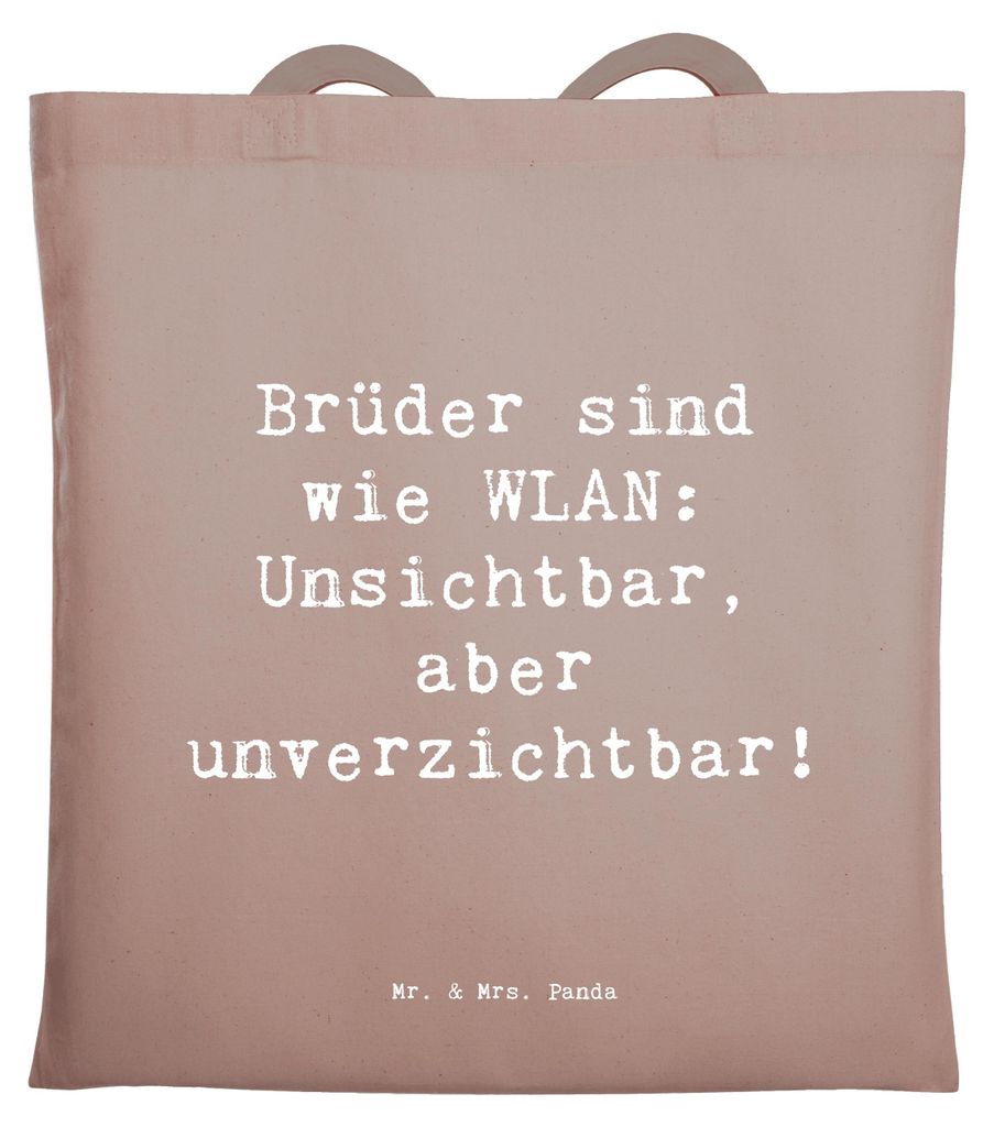 Mr. & Mrs. Panda Tote Bag Spruch Bruder WLAN - Braun Pastell - Geschenk, umhängetasche baumwolle, Schultasche, Dankeschön, Großer, Jutebeutel, F...