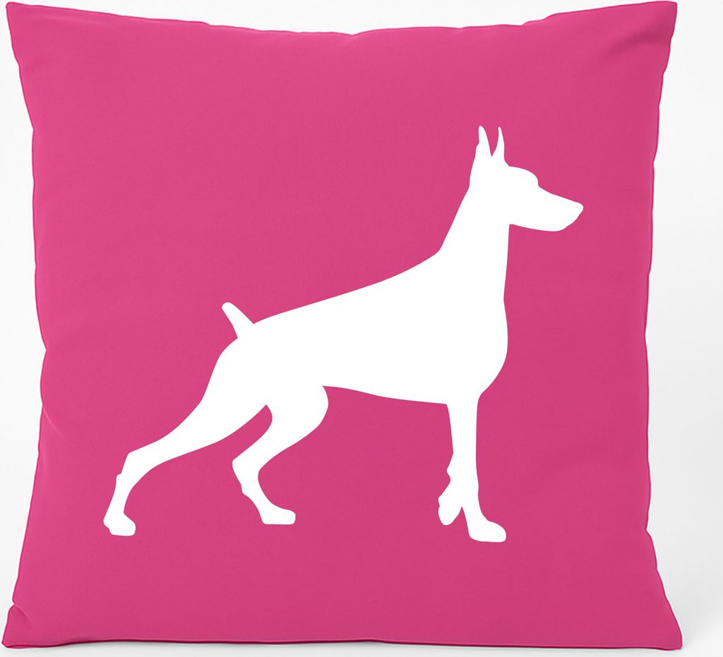 Huuraa Kissen Dobermann Silhouette 40x40cm mit Füllung Fuchsia Baumwolle Dekokissen Geschenkidee