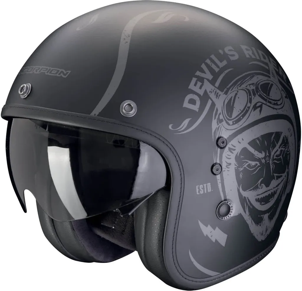 Casque Jet Scorpion Belfast Evo Romeo Noir Mat Argent XL pour Moto et Scooter