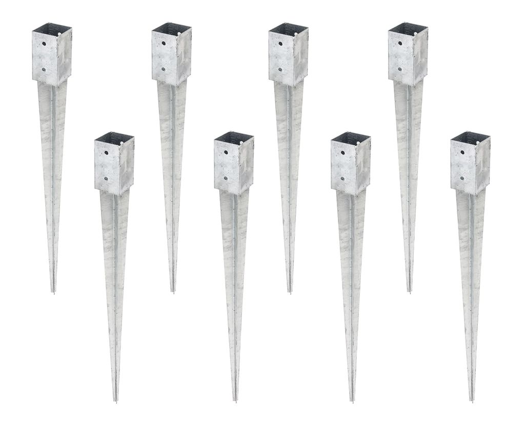 A group of metal ground sleeves arranged in a grid.