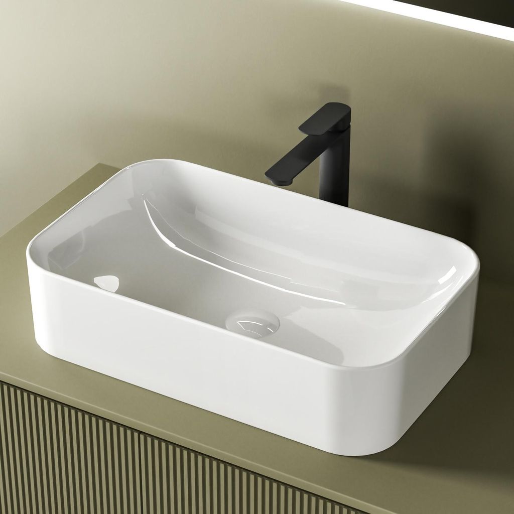 Lavabo à poser EMKE rectangulaire 610 x 380 x 150 mm blanc Image du produit 