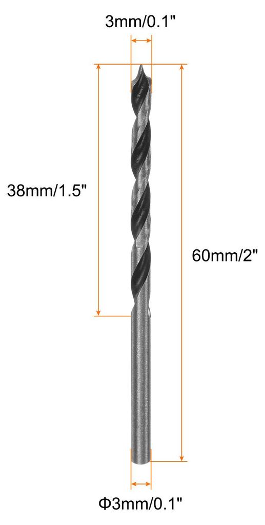 15 Stš¹ck Holzbohrer 3mm (8/64") Durchmesser Gerader Rund Schaft Bohrer Metrisch Brad Point 1,5" Bohrtiefe Spiral Twist Bohrer fš¹r Schreiner H...
