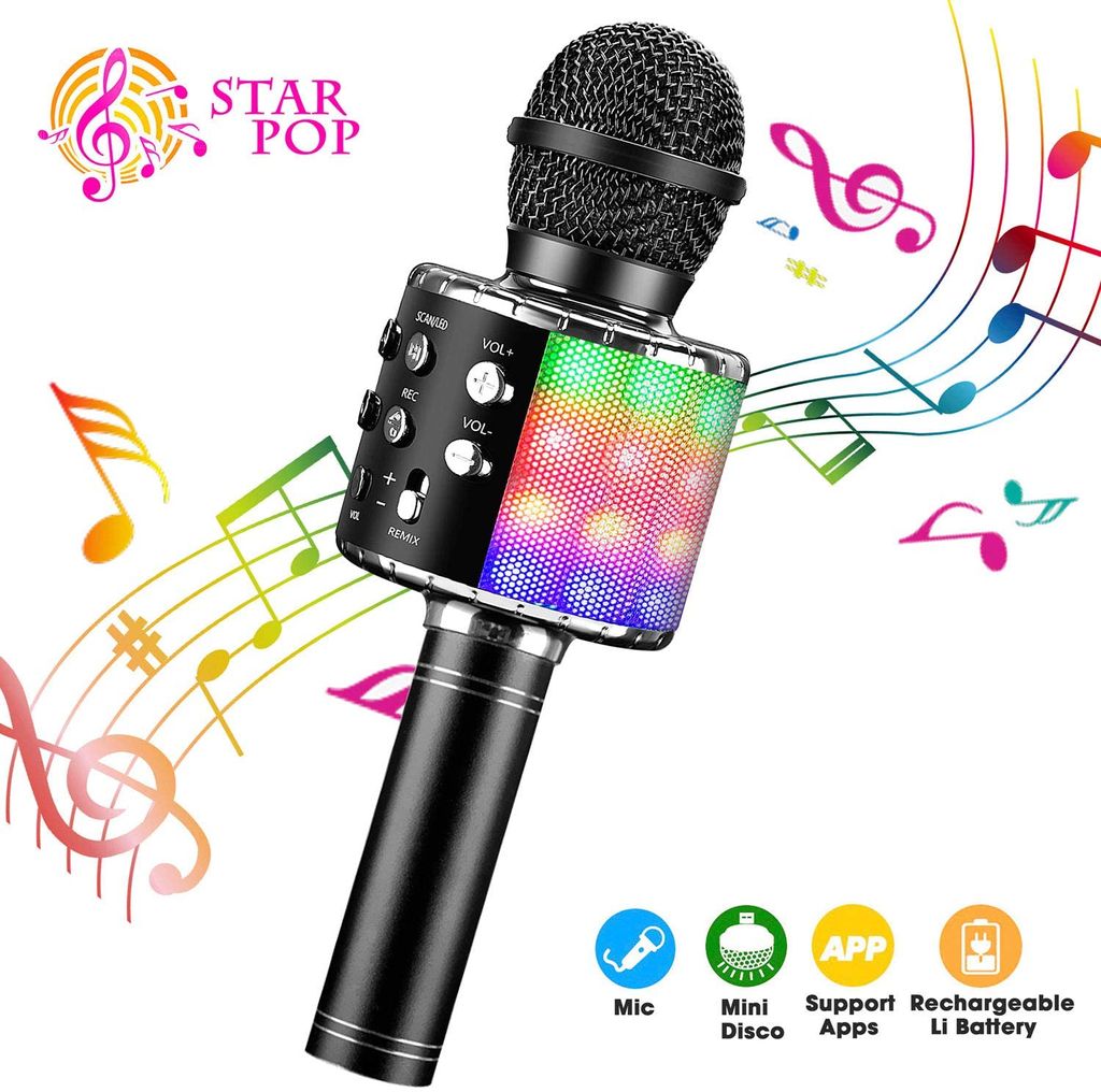 Drahtloses Bluetooth Karaoke Mikrofon Kinder LED Beleuchtung Geschenke rosegold 