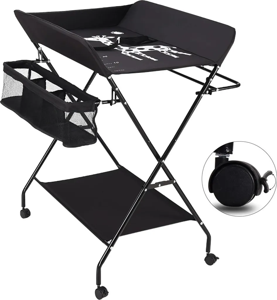 Table à langer pour bébé avec roulettes et rangements - Série Compact