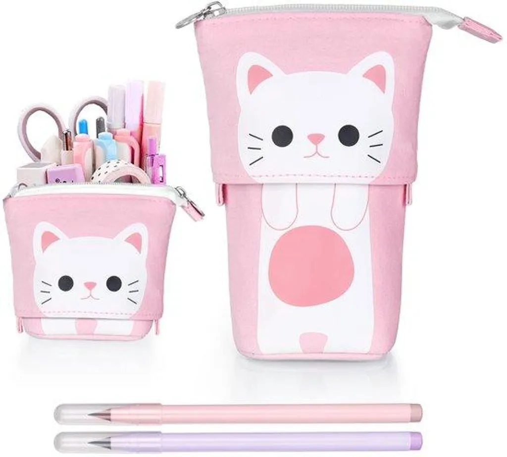 Trousse à fermeture éclair 2 en 1 avec compartiment télescopique Chats