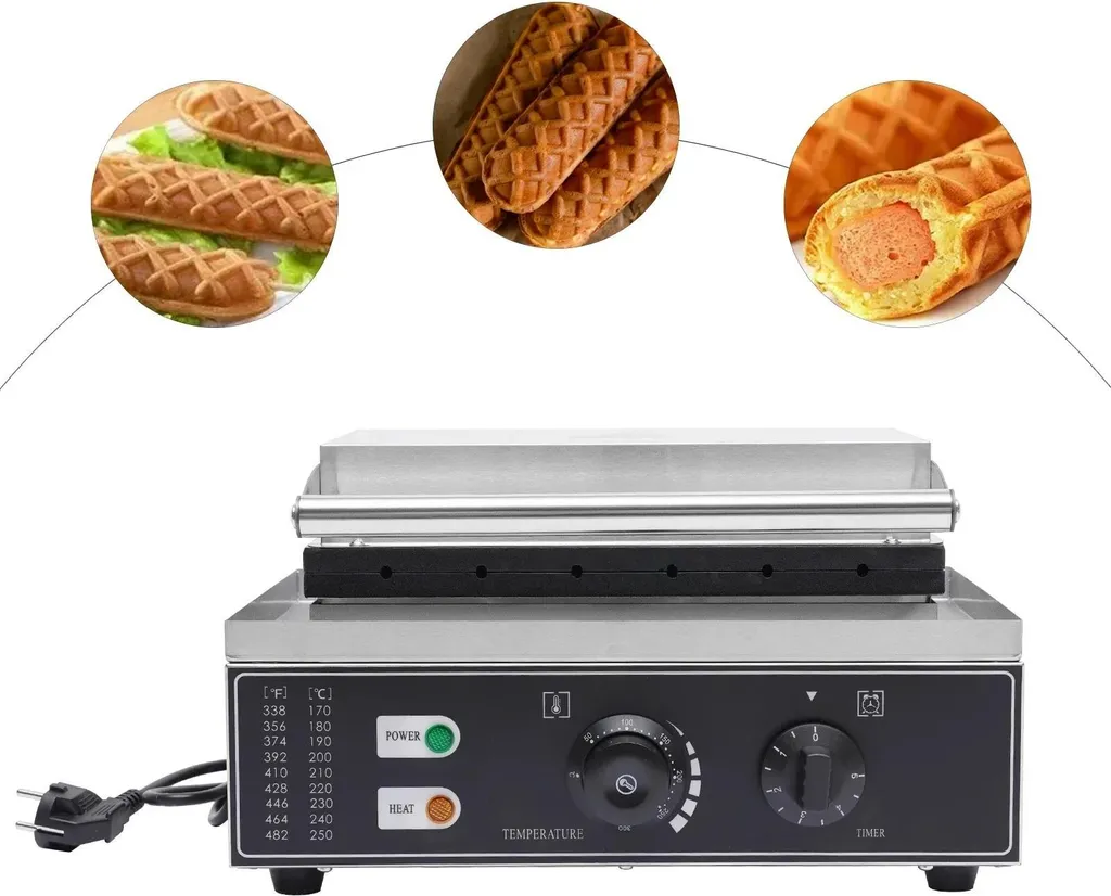 Gaufrier Hotdog Professionnel 6 Emplacements avec Plaques Antiadhésives