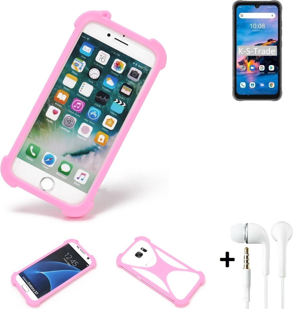 K-S-Trade Bumper + Kopfhörer kompatibel mit UMIDIGI Bison Pro Handy Hülle Schutzhülle Silikon Schutz Hülle Cover Case Silikoncase Silikonbumper