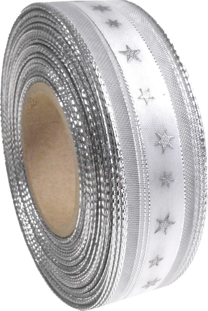 20m edles Dekoband Geschenkband, 25mm Sterne Glitzer, Farbwahl, Farbe:silber