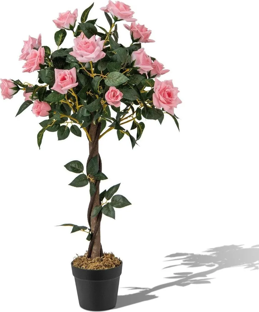 Albero di Rose Artificiale 93cm: 21 Rose in Seta e Tronco Naturale