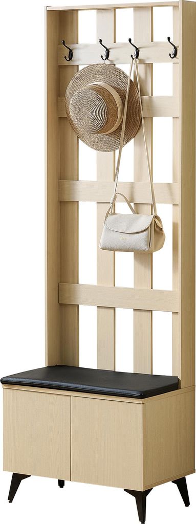 Fortuna Lai Moderne Garderobe mit Sitzbank und Kleiderhaken - Konstruktion, 4 Haken für Jacken und Taschen, Schwarze Stahlbeine, Praktische Staura...