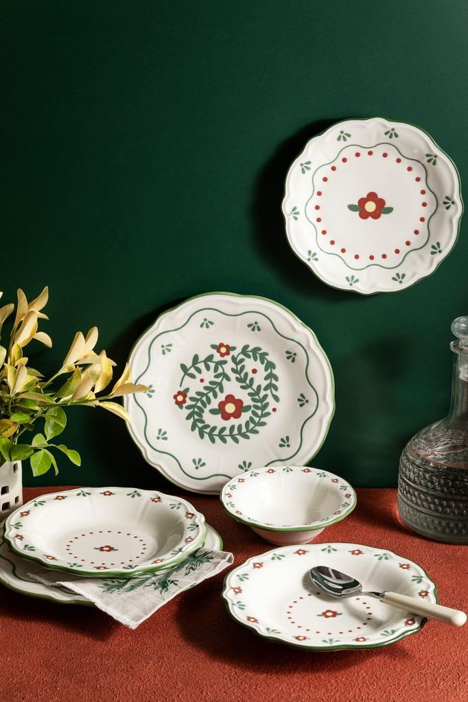 Hermia Concept, Hochwertiges 24-teiliges Dinner-Set aus 100% Porzellan | 6 Servierplatten (26 x 26 cm), 6 Teller (22 x 22 cm), 6 Dessertteller (21 ...