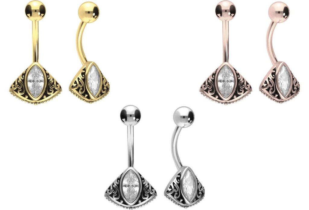 Bauchnabelpiercing Chirurgenstahl Bananabell KRISTALLTROPFEN + FÄCHER