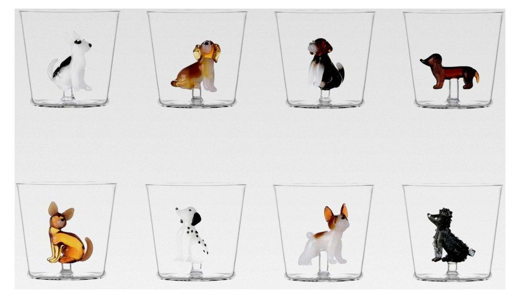 Set aus 8 Tumbler Wassergläsern - DOGS - Entworfen von Alessandra Baldereschi