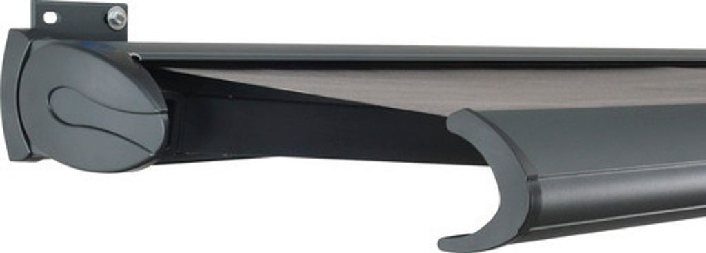 SOLUNA Kassettenmarkise Exklusiv 3x1,5 Dessin 320925 Gestell RAL 7016 anthrazitgrau Antrieb links inkl. Motor und Wandsc