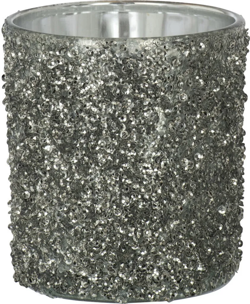 J-Line Porte-bougies Paillette en Verre Gris Fumé Moyen Ø 9 cm Chic