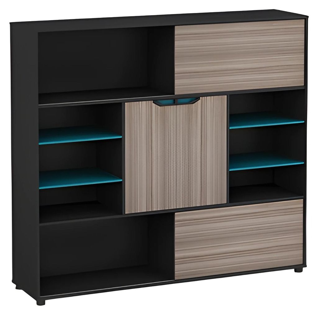 Sideboard Regal Schrank Holzoptik Braun Schwarz Modern Türen Fächer Blau Büro