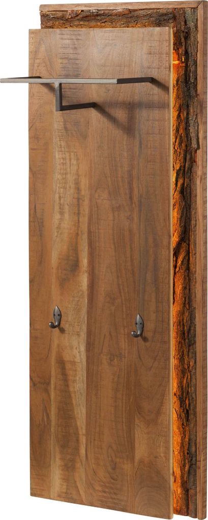 MASSIVMOEBEL24 Wandgarderobe Akazie 56x27x150 natur lackiert BARK #120 n