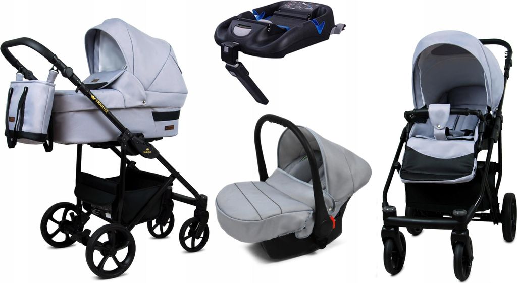 BabyLux TRAILUX | 4in1 Kinderwagen Set | Silver | Kombikinderwagen | Kinderwagenset | Isofix-Basisstation + Buggy + Babywanne + Autositz / Auto-B...