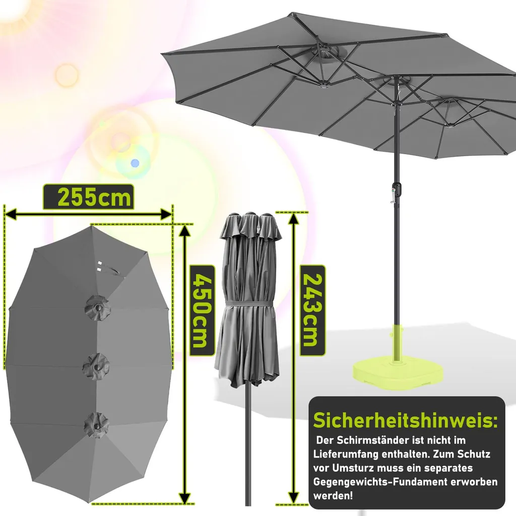 Parasol XXL Izrielar Gris avec Manivelle - Structure Triple Renforcée - 2