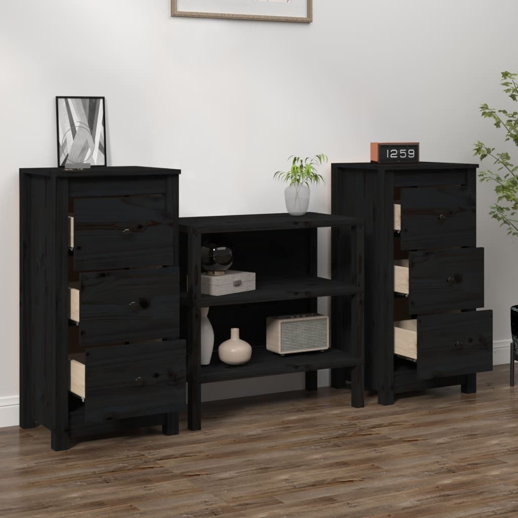 Maison Exclusive - Sideboards 2 Stk. Schwarz 40x35x80 cm Massivholz Kiefer
