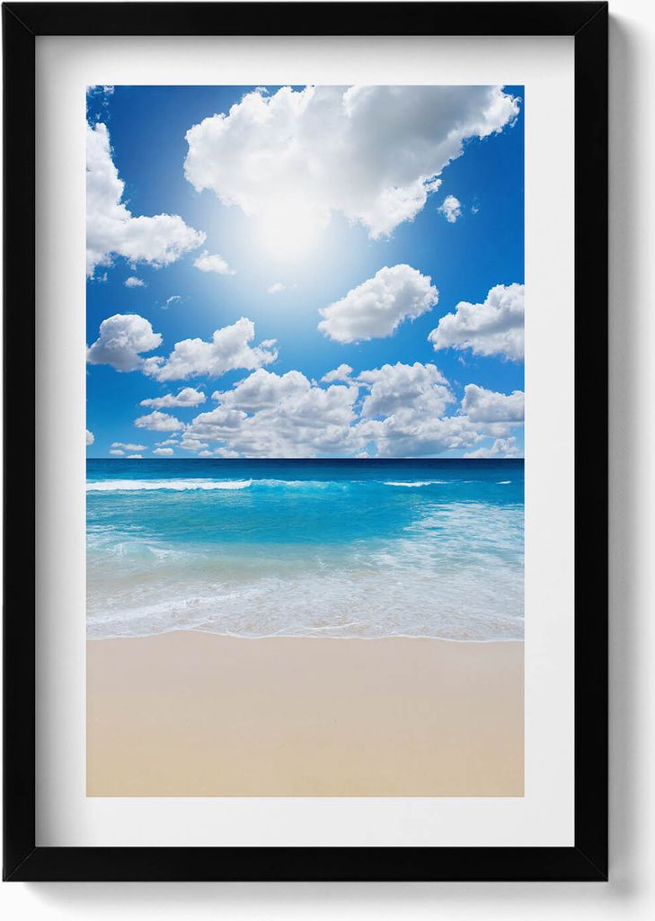 Strand, Meer und Horizont– Wandbild mit Rahmen – Gerahmtes Bild – Wanddekoration – 40x60 cm – Schwarz