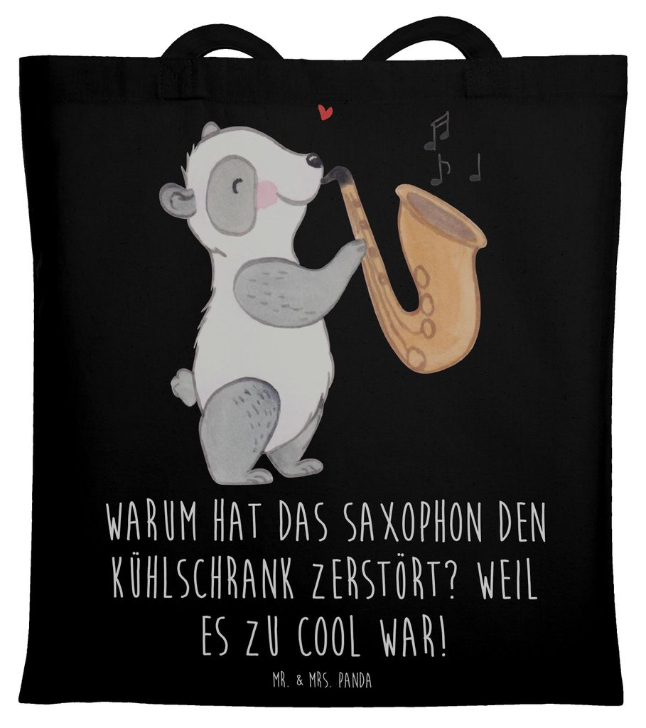 Mr. & Mrs. Panda Shopping Tasche Saxophon Kühlschrank - Schwarz - Geschenk, Cool, Musiker, Tradition, Lernen, Instrument, Beutel, Schultasche, Mus...