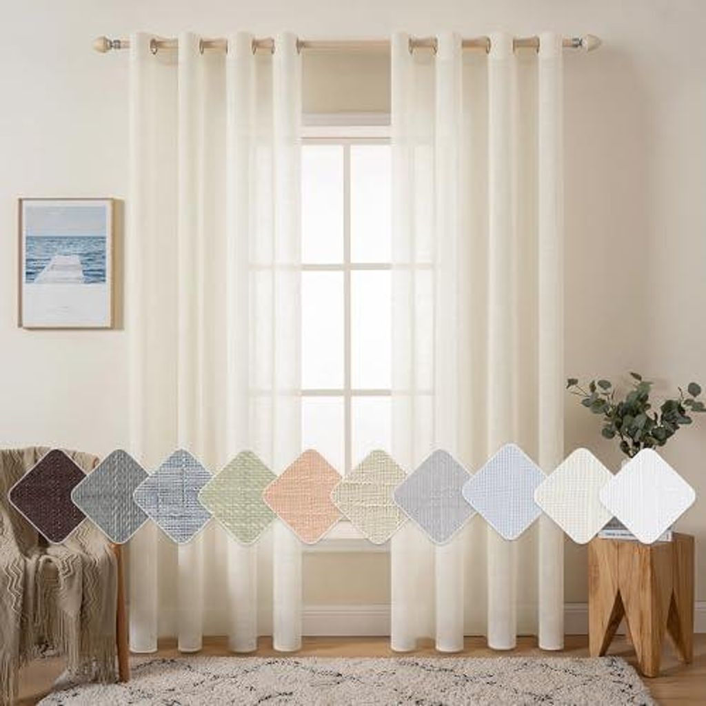 2er Set Voile Vorhang Sheer Leinenvorhang mit Ösen Transparente Leinen Optik Gardine Ösenschal Wohnzimmer Fensterschal Lichtdurchlässig Dekoscha...