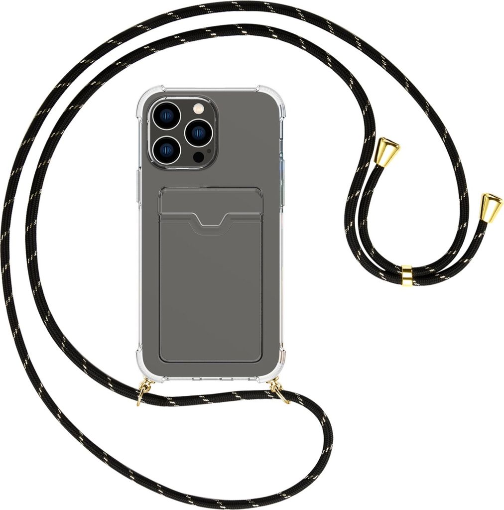 Handykette Backcover-Schutzhülle mit Band (Metall goldfarben) für Apple iPhone 15 Pro Max - schwarz/gold