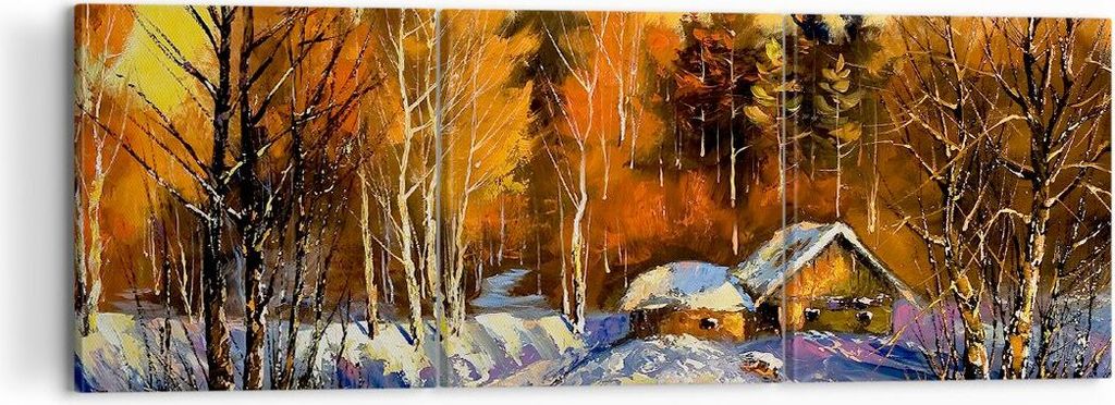 Bild auf Leinwand - Leinwandbild - Winter Wald Wiese - 120x40cm - Wand Bild - Wanddeko - Wandbilder - Leinwanddruck - Bilder - Kunstdruck - Wanddek...