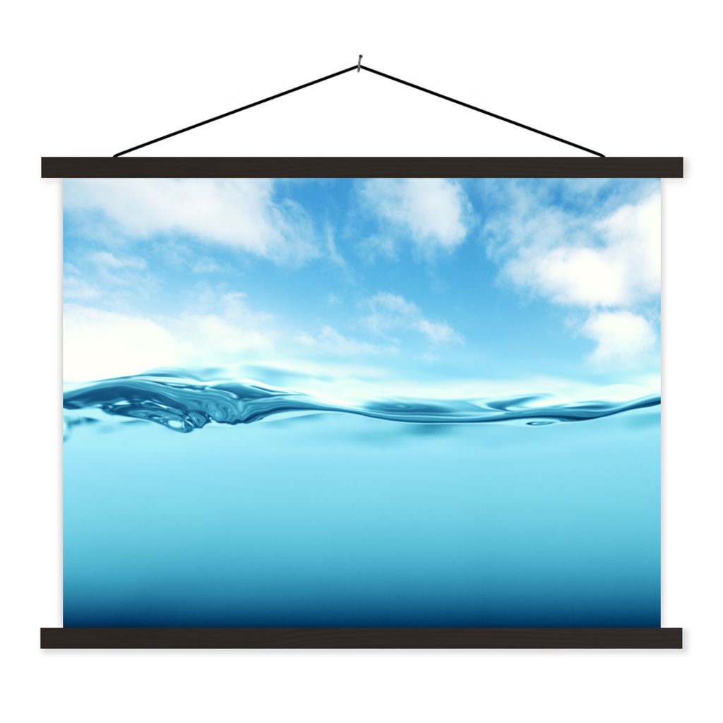 MuchoWow Textilposter Meer - Wolken - Blau 150x113 cm mit holzfarbenen Rahmen - Poster
