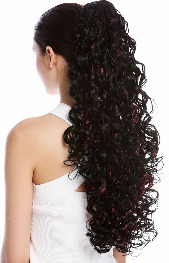 WIG ME UP Zopf Pferdeschwanz Voluminös Gelockt Lang Schwarz Rot MKB-21-V-1B39