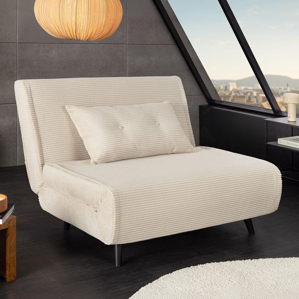 riess-ambiente Retro Schlafsessel SMART MULTIFUNCTION 100cm beige Cord Bettfunktion inkl. Kissen Sessel Relaxsessel Lesesessel