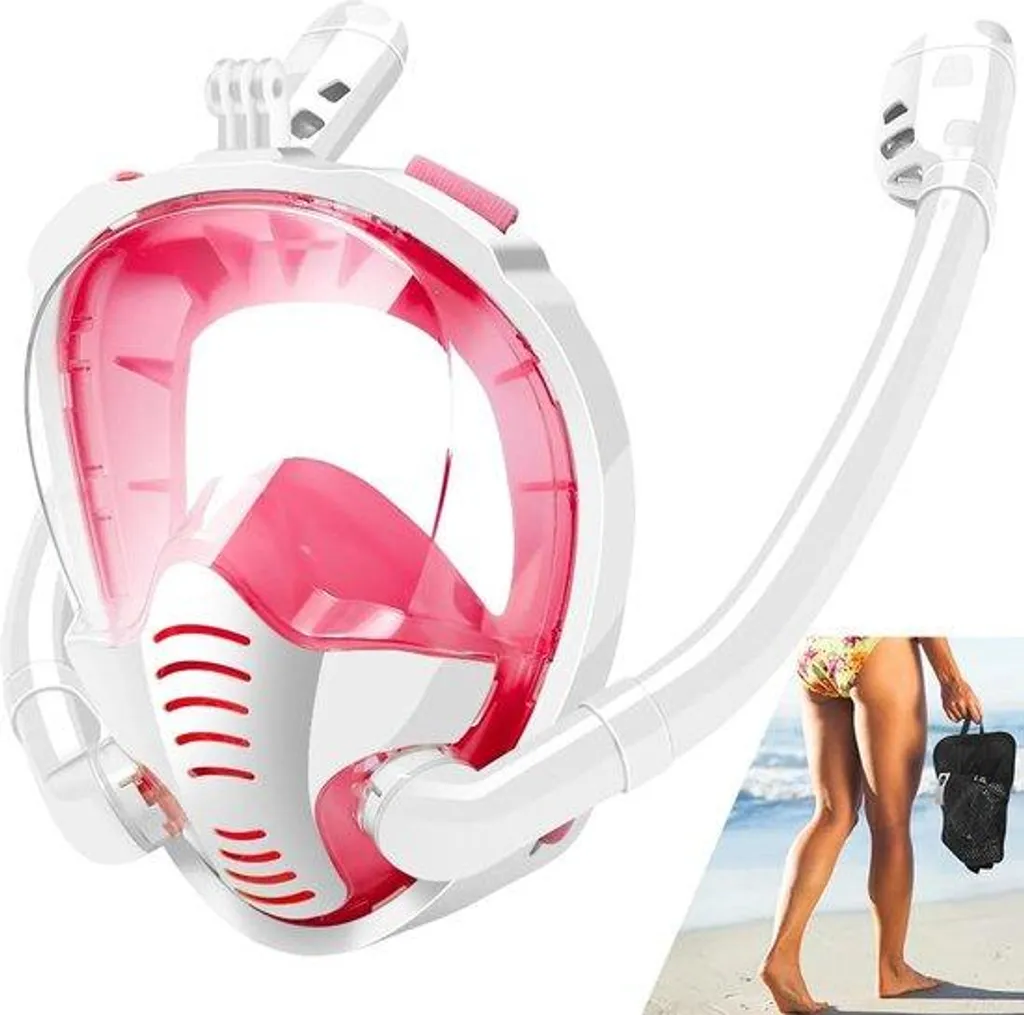 Masque de plongée intégral 180° rose avec double système d'air - S/M