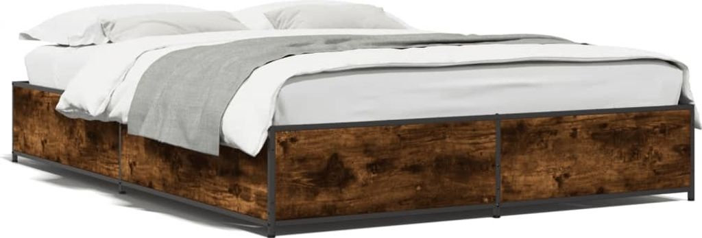 vidaXL Bettgestell Räuchereiche 120x200 cm Holzwerkstoff und Metall