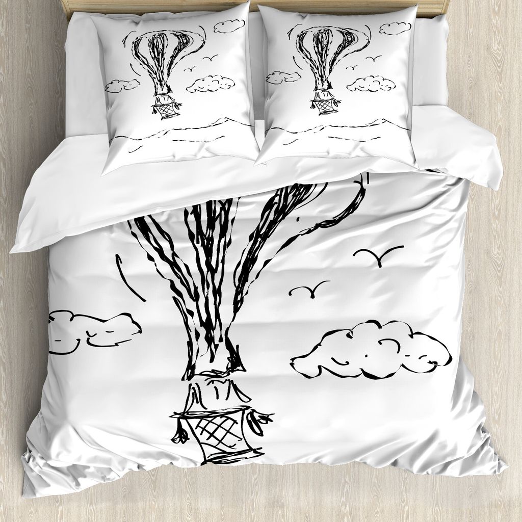 ABAKUHAUS Modern Bettbezug, Heißluft-Ballon Wolken, Milbensicher Allergiker geeignet mit Kissenbezügen, 155 cm x 220 cm - 80 x 80 cm, Charcoal Gr...