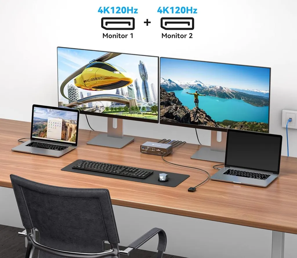 Switch KVM USB C Double Écran 4K 120Hz pour Partage de 2 Ordinateurs