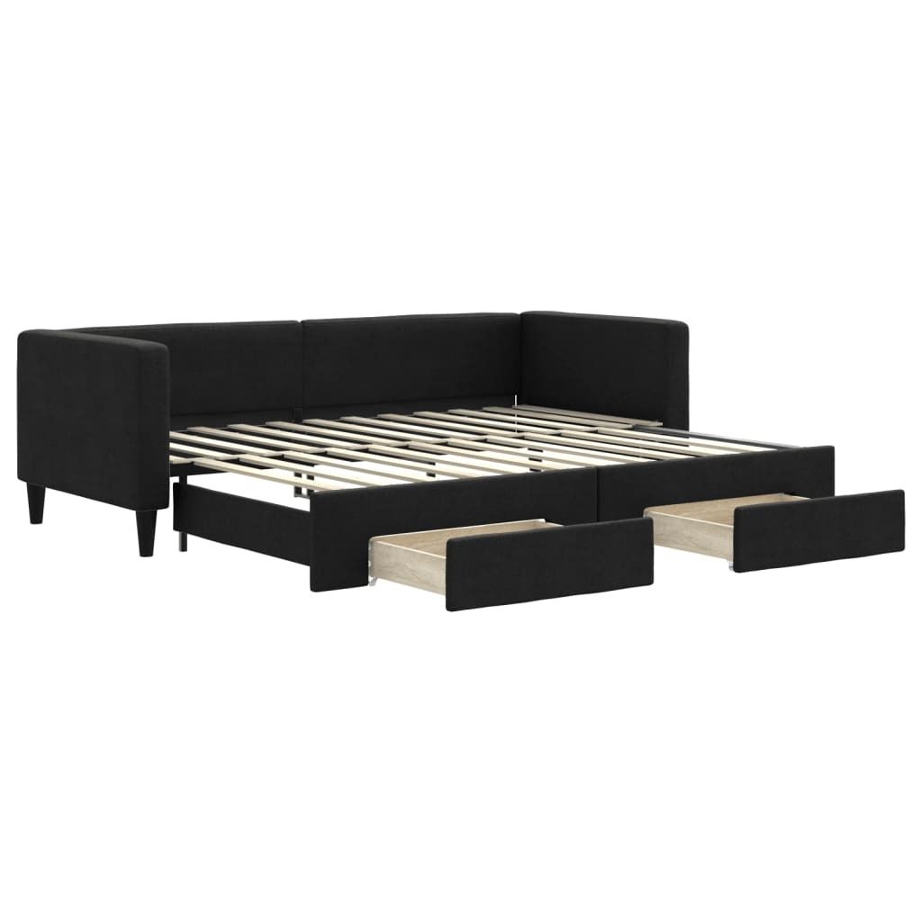 vidaXL Tagesbett Ausziehbar mit Schubladen Schwarz 80x200 cm Stoff