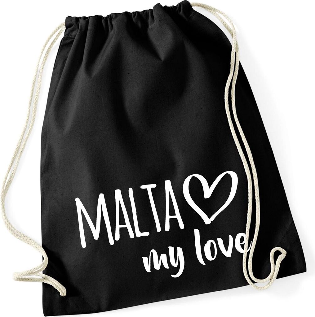 Huuraa Turnbeutel Malta my love 12 Liter Black Baumwolle Rucksack Geschenkidee