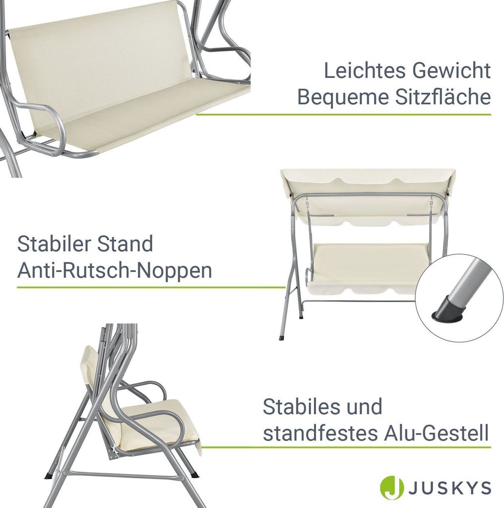 Juskys Hollywoodschaukel 3-Sitzer mit Dach & Sitzauflage – Produktbild 5