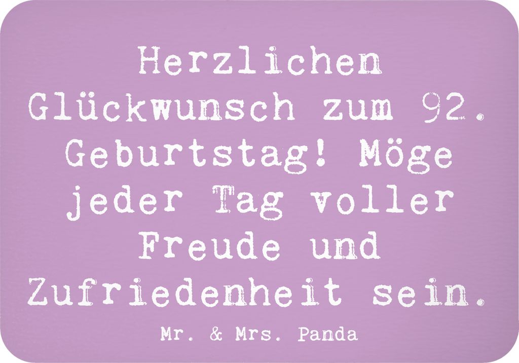Mr. & Mrs. Panda Kühlschrankmagnet Spruch 92. Geburtstag Freude - Lavendeltraum - Geschenk, magnet, zettelhalter, Alter, Zufriedenheit, Notizhalte...